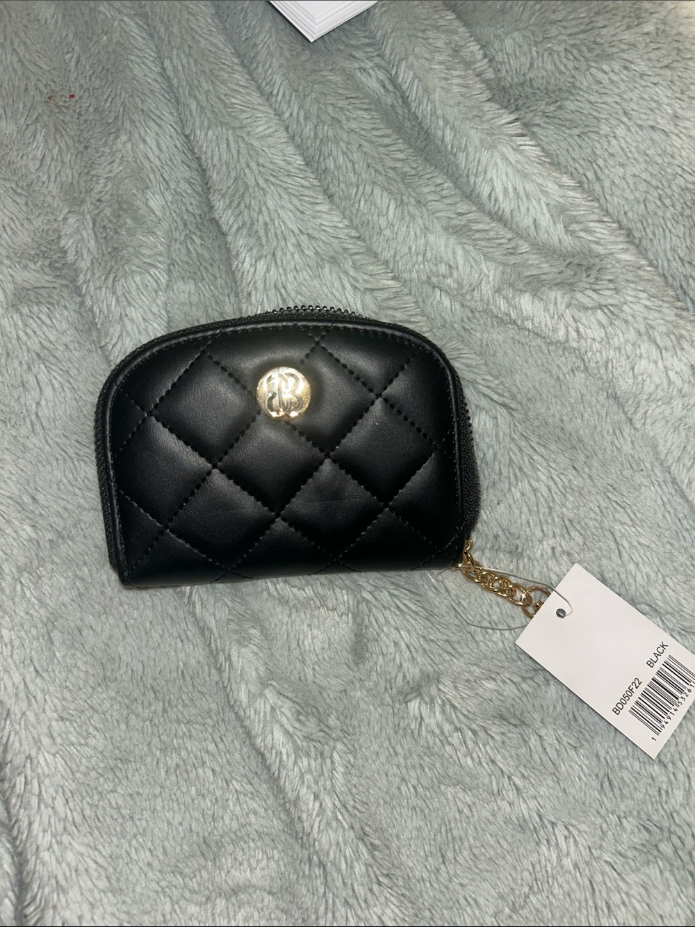 Bandolino Black Quilted Mini Wallet with Gold Emblem
